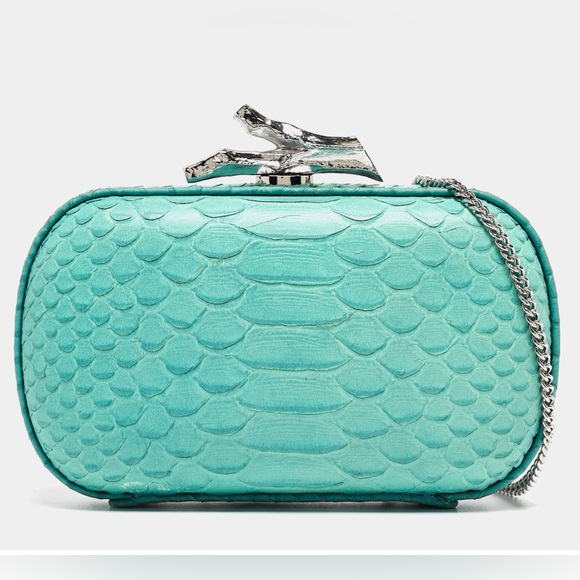 Diane Von Furstenberg Turquoise Python Embossed Leather Lytton Clutch
